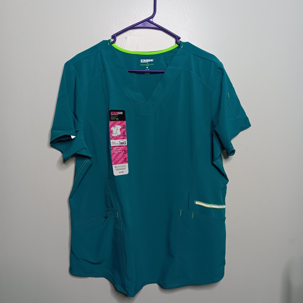 Scrubstar Teal and Neon Green Scrub Top